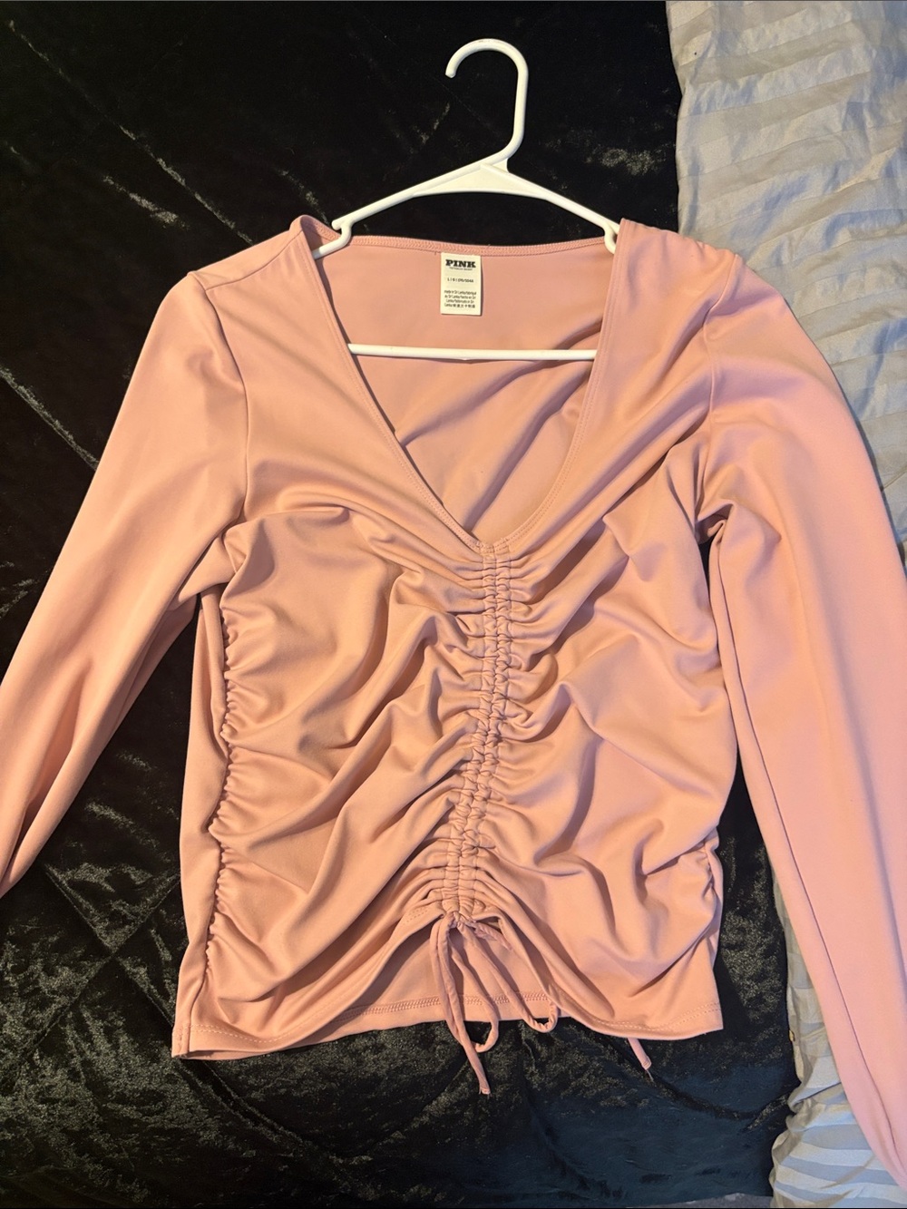 PINK Victoria's Secret Dusty Pink Ruched V-Neck Long Sleeve Top